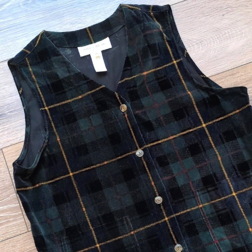 Vintage 90s Jones Wear‎ Sport Velvet Plaid Button Up Vest - Preppy Menswear M